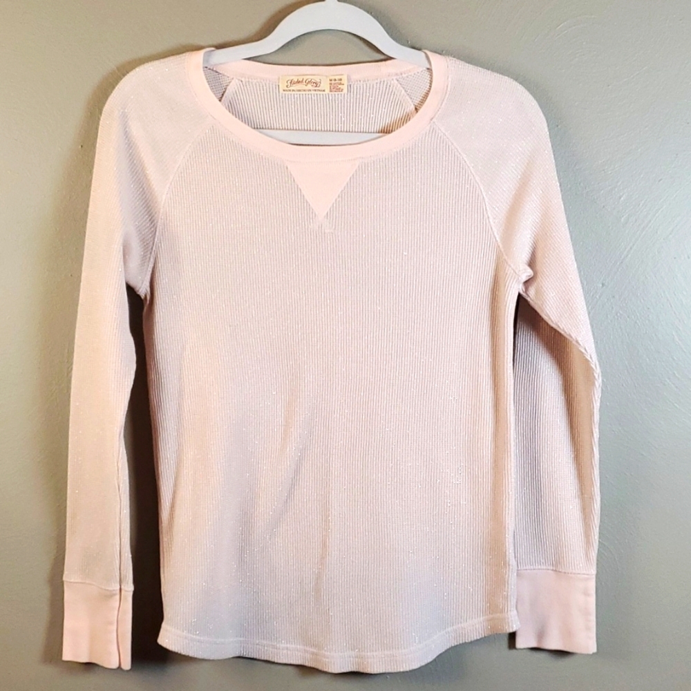 Faded Glory women's pink shimmer, raglan, long sleeve shirt. Size medium